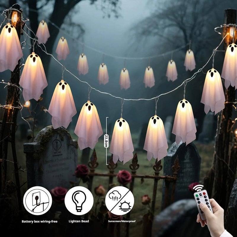 Ghost String Lights – Hanging Swing Ghost Halloween Decor with 10-piece Fabric Set, 8.2ft Led Lights for Yard, Porch, Garden & Indoor Party - Image 5
